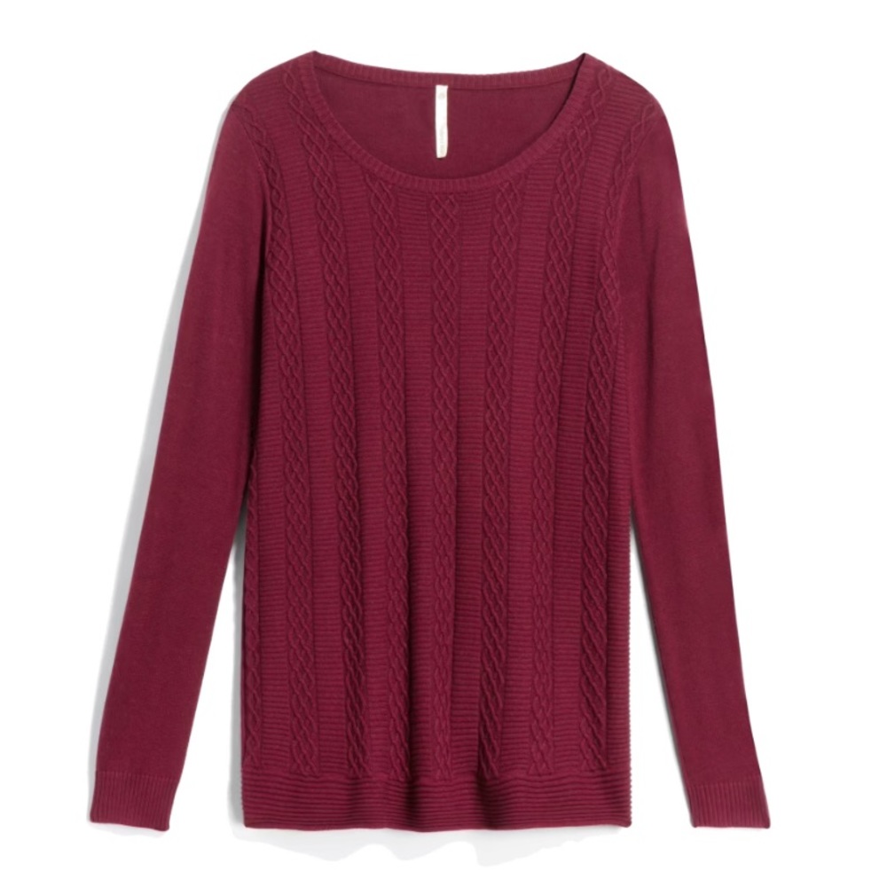 Folsom Textured Cable Front Cotton Blend Pullover (Teebury & Weave, Burgundy, S)